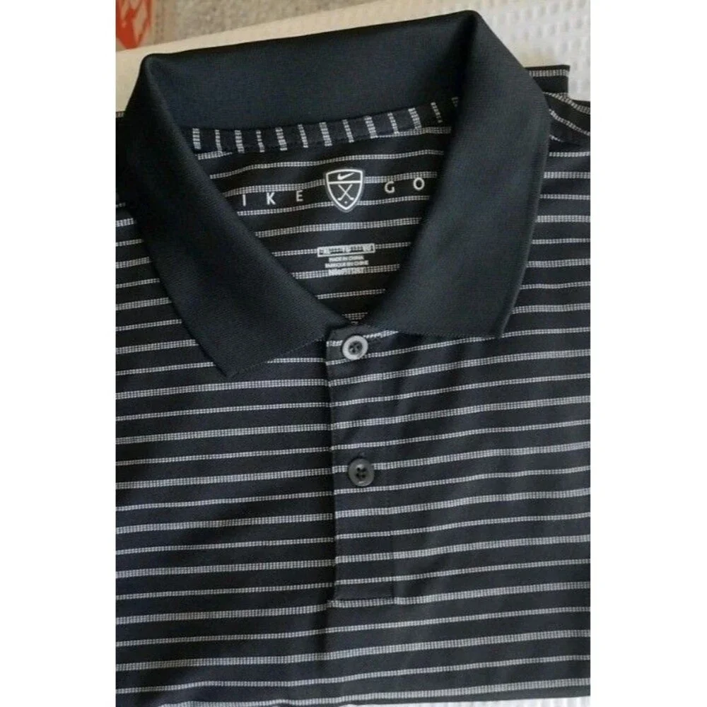 NIKE GOLF Tour Performance Men's Size XL Dri Fit Golf Black Stripe Polo Shirt